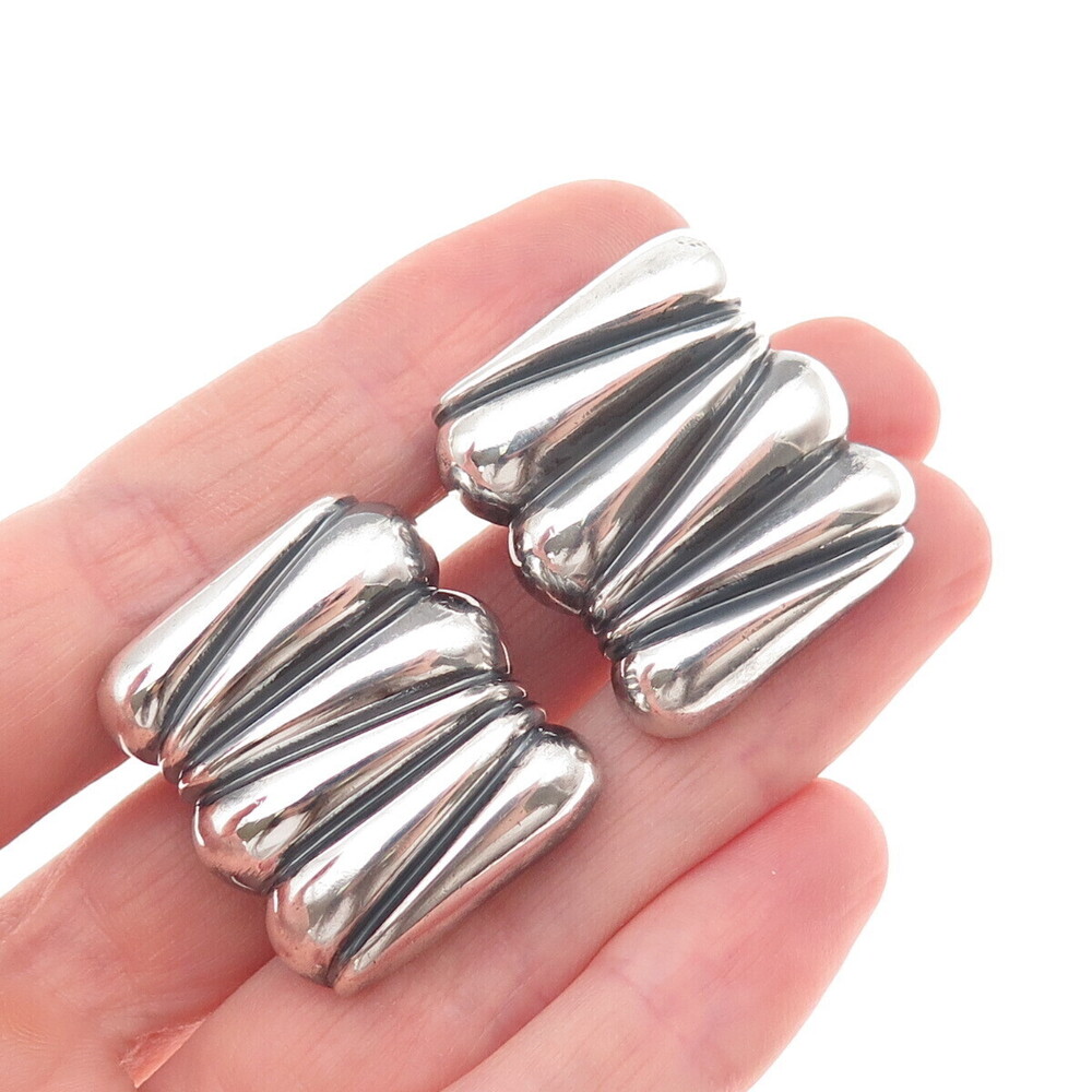 Krypell 925 Sterling Silver Vintage Modernist Oxidized Omega Back Earrings